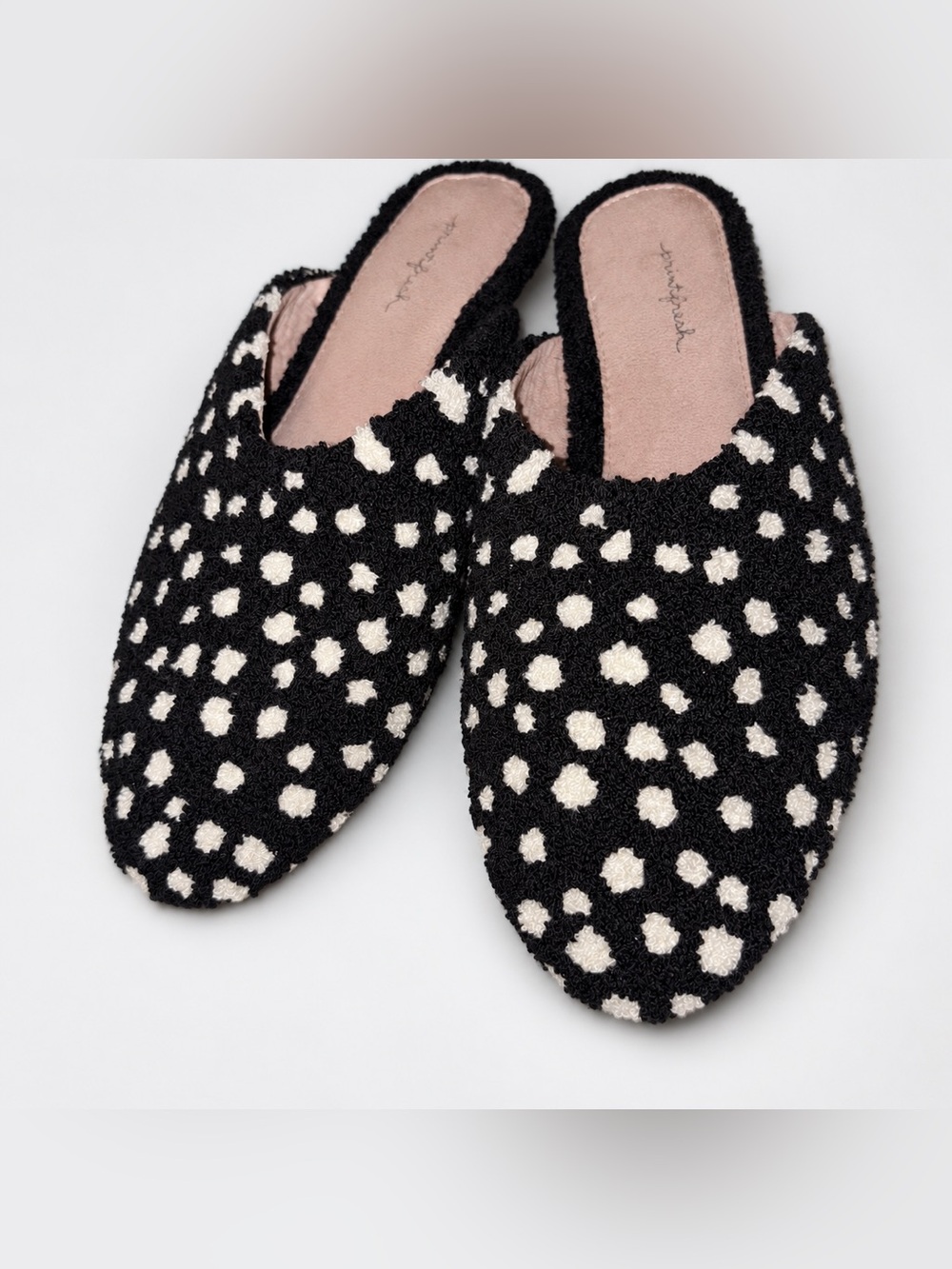 Printfresh Black Cream Spotted Mule Slides Size 8